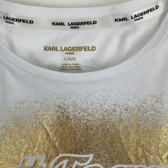 Karl Lagerfeld #TeamKarl T Shirt Gold Metallic Logo Women’s Choose Size New - Picture 4 of 10